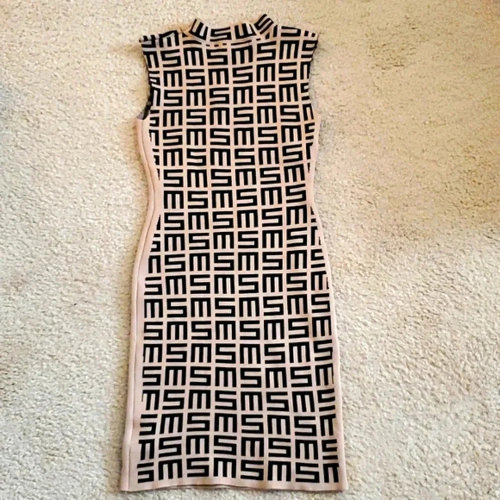 Black/Tan Mock Neck Mini Dress L